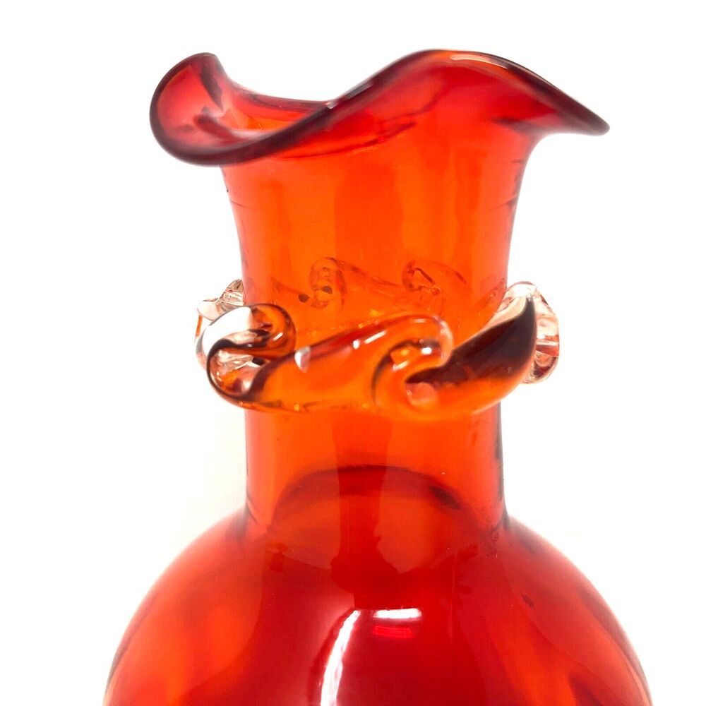 Art Glass Amberina Hobnail Glass Footed Pitcher & Handblown Vase MCM Mini Set 2 - Picture 4 of 11